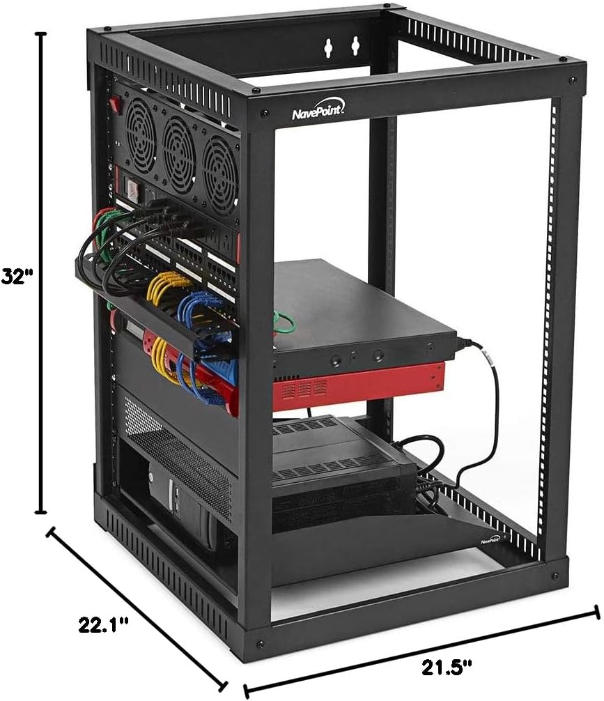 NavePoint 15U Side Load Wall Mount Network Rack, 22-Inch Depth, Wall Mount Equipment, Easy Rear Access to Equipment, Flexible Cable Management, Steel, Assembly and Mounting Hardware Included.