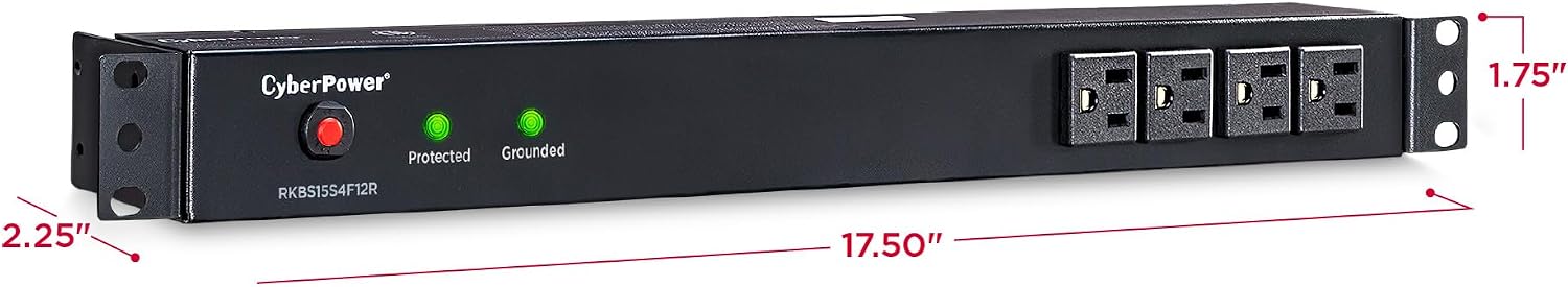 CyberPower RKBS15S4F12R Rackbar Surge Protector, 120V/15A, 16 Outlets, 15 Foot Power Cord, 1U Rackmount, UL Listed