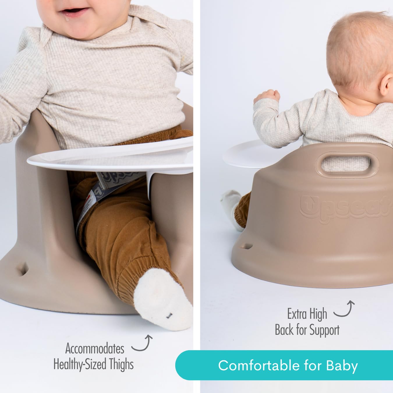 Upseat – The Original Ergonomic Baby Floor & Booster Seat with Tray, Developed with Physical Therapists for Upright Posture & Healthy Hip Development, 4–24 Months, Extra-Large Tray (Taupe)