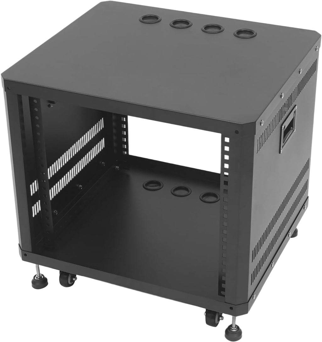 9U Stereo & Studio Rack with Wheels Rolling Network Cabinet Open Frame Audio Component Rack Cabinet Recording Studio Racks with Lifting Handle for Video Music Recording & IT Equipment-Black