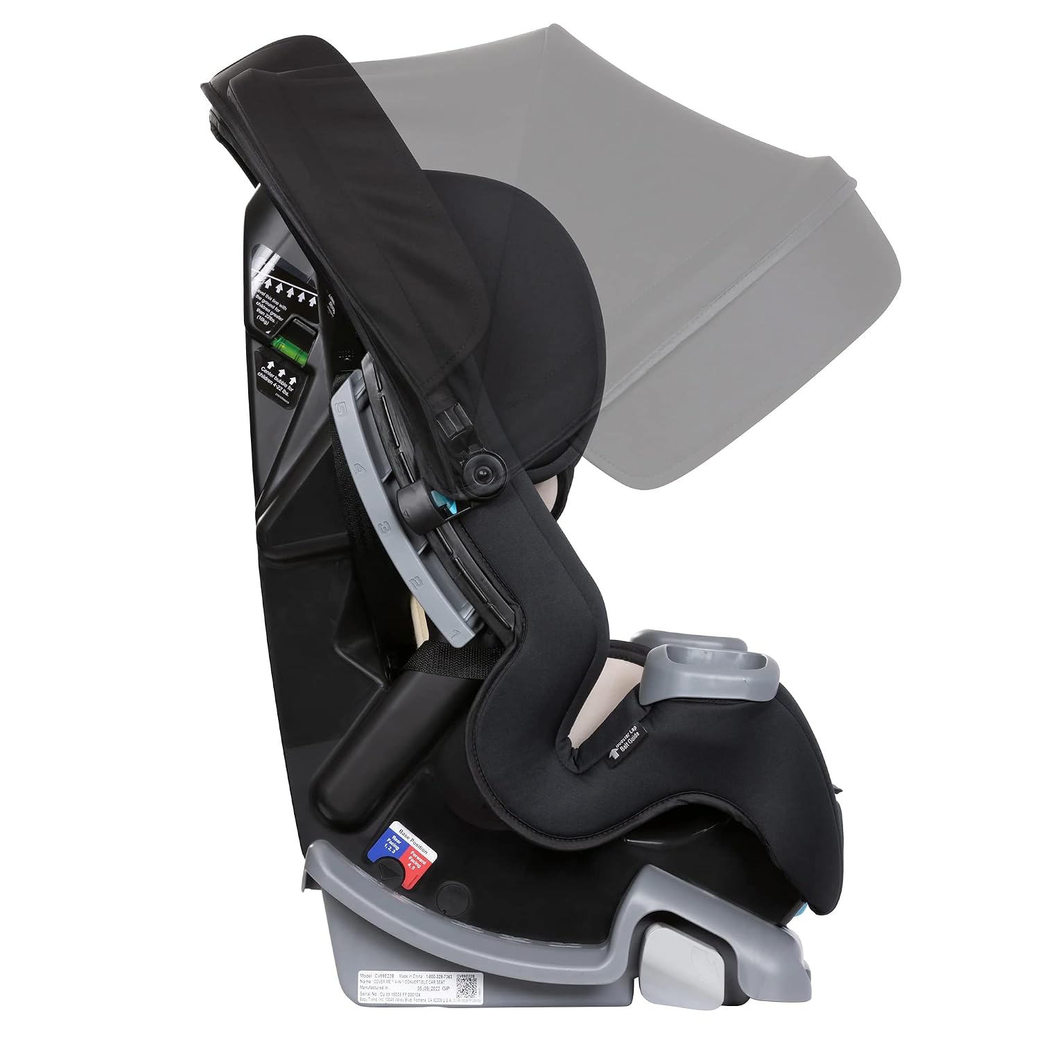 Baby Trend Cover Me 4-in-1 Infant Toddler Convertible Car Seat with Adjustable/Removable Canopy for Sun Protection & 2 Cup Holders, Black