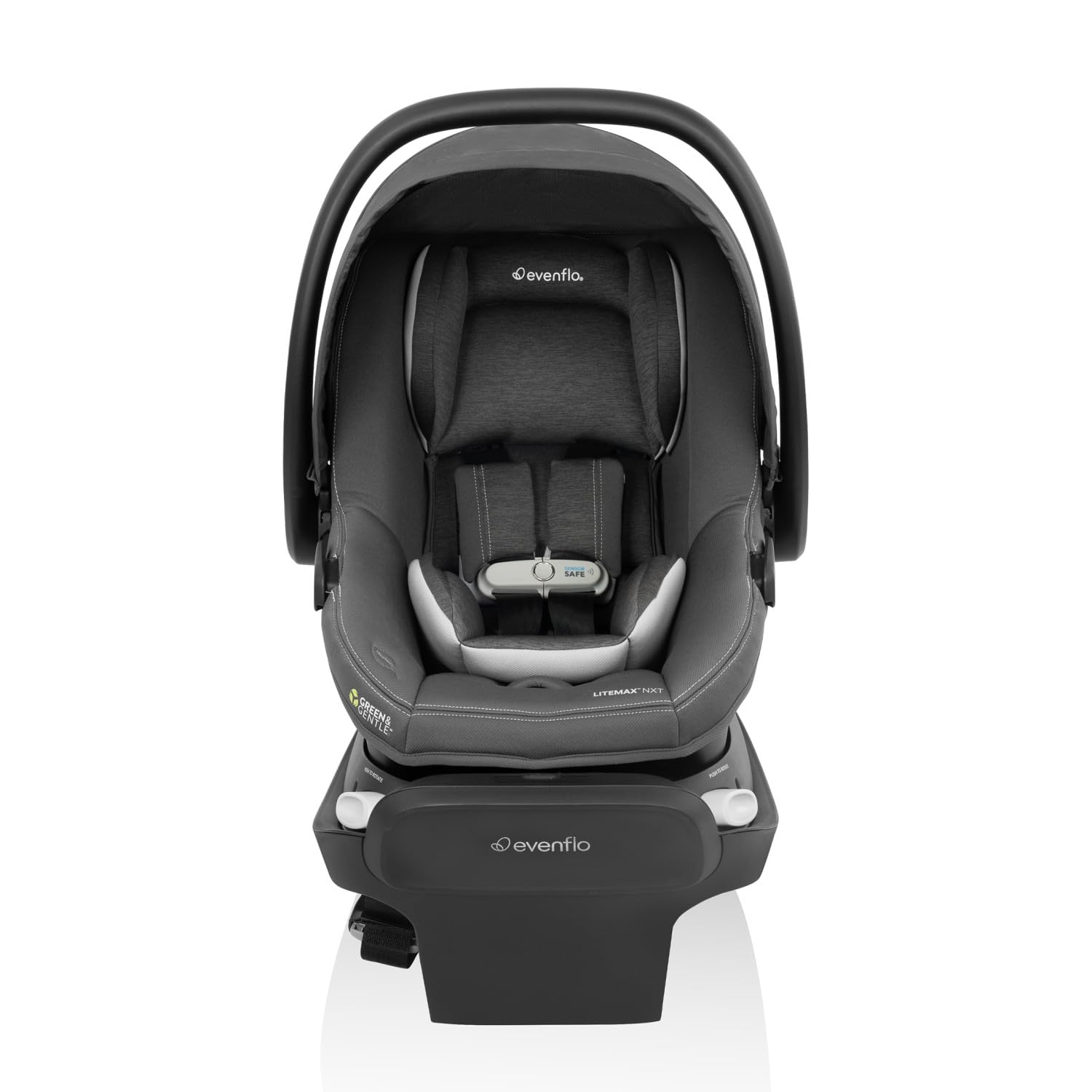 Evenflo Revolve180 LiteMax NXT Rotating Rear-Facing Lightweight Preemie and Infant Car Seat 3-30lbs with Green & Gentle. Easy Install with Base (Anchor Gray)