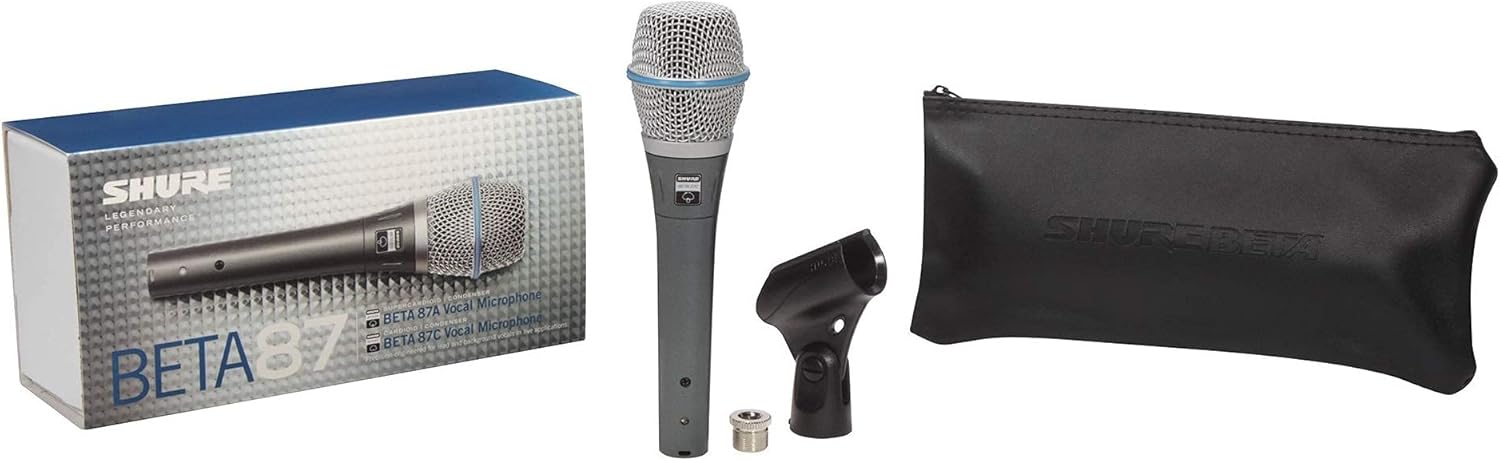 Shure BETA 87A Studio Grade Vocal Microphone with Built-in Pop Filter - Single Element Supercardioid Condenser Mic with A25D Mic Clip and Storage Bag, Ideal for Studio Recording and Live Performances