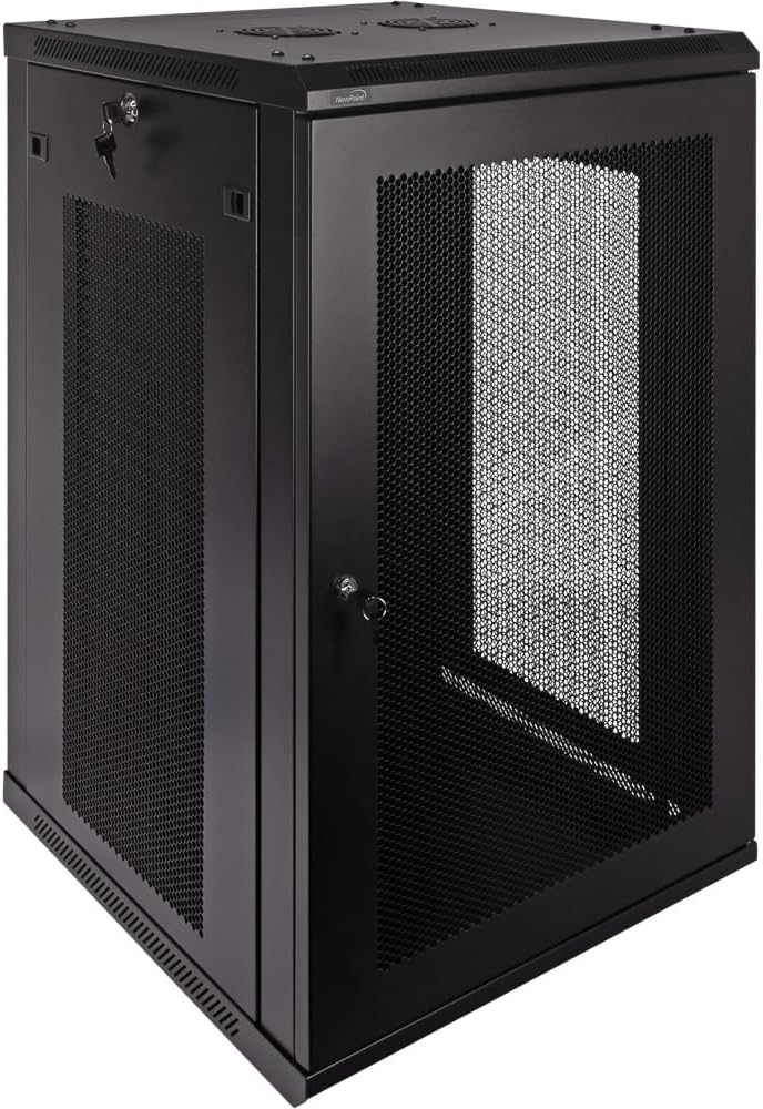 NavePoint 18U Wall Mount Network Cabinet for 19' IT Equipment, A/V, Perforated Enclosure, Lockable Door, 2 Fans, 600mm Depth, Max Weight 132 lbs