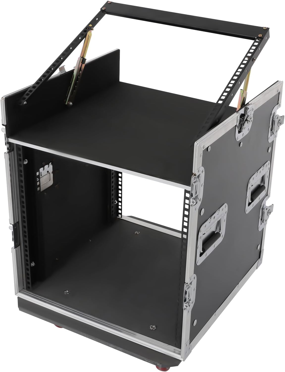 14U PA DJ Pro Audio Rack/Road ATA Case, Heavy-Duty Plywood Av Rack Case with Casters, Mobile 2 Tiers Studio Rack for Storing Electronic