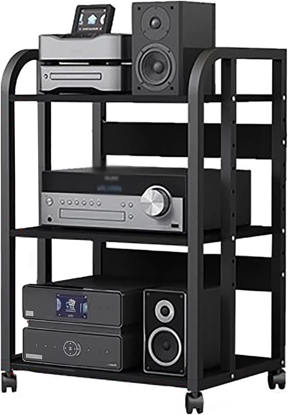 WDJBPSH Rolling Audio Equipment Storage Cart, Heavy Duty Media Rack with Height Adjustable Wooden Shelf, Office Bedroom Living Room Av Stereo Rack, Space-Saving (Size : 3 Tier-H79cm/31.3in)