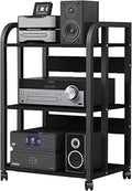 WDJBPSH Rolling Audio Equipment Storage Cart, Heavy Duty Media Rack with Height Adjustable Wooden Shelf, Office Bedroom Living Room Av Stereo Rack, Space-Saving (Size : 3 Tier-H79cm/31.3in)
