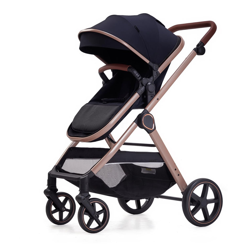 Lortsybab 2 in 1 Baby Stroller, Newborn Infant Toddler Convertible Bassinet Pram Stroller for 0-36 Months Old Babies (Black)