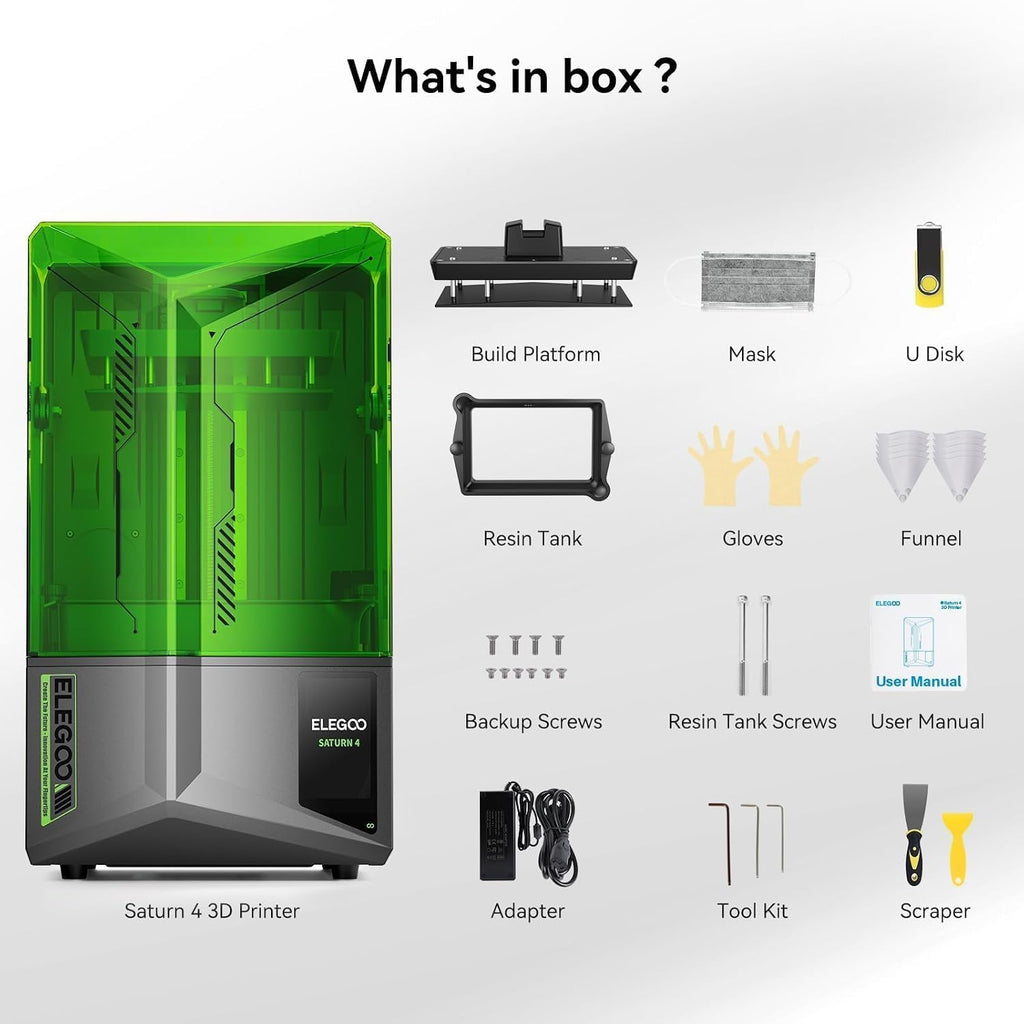 ELEGOO Saturn 4 12K Resin 3D Printer, 10 Inch Mono LCD Resin Printer with Intelligent Mechanical Sensor, Automatic Leveling, Large Printing Size of 218x122x220 mm³/ 8.62 x 4.84 x 8.66 inches