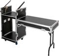 14U PA DJ Pro Audio Rack Road Case with 11U Slant Mixer Top, DJ Work Table and Casters, DJ Mixer Rack, Pro Tour Grade