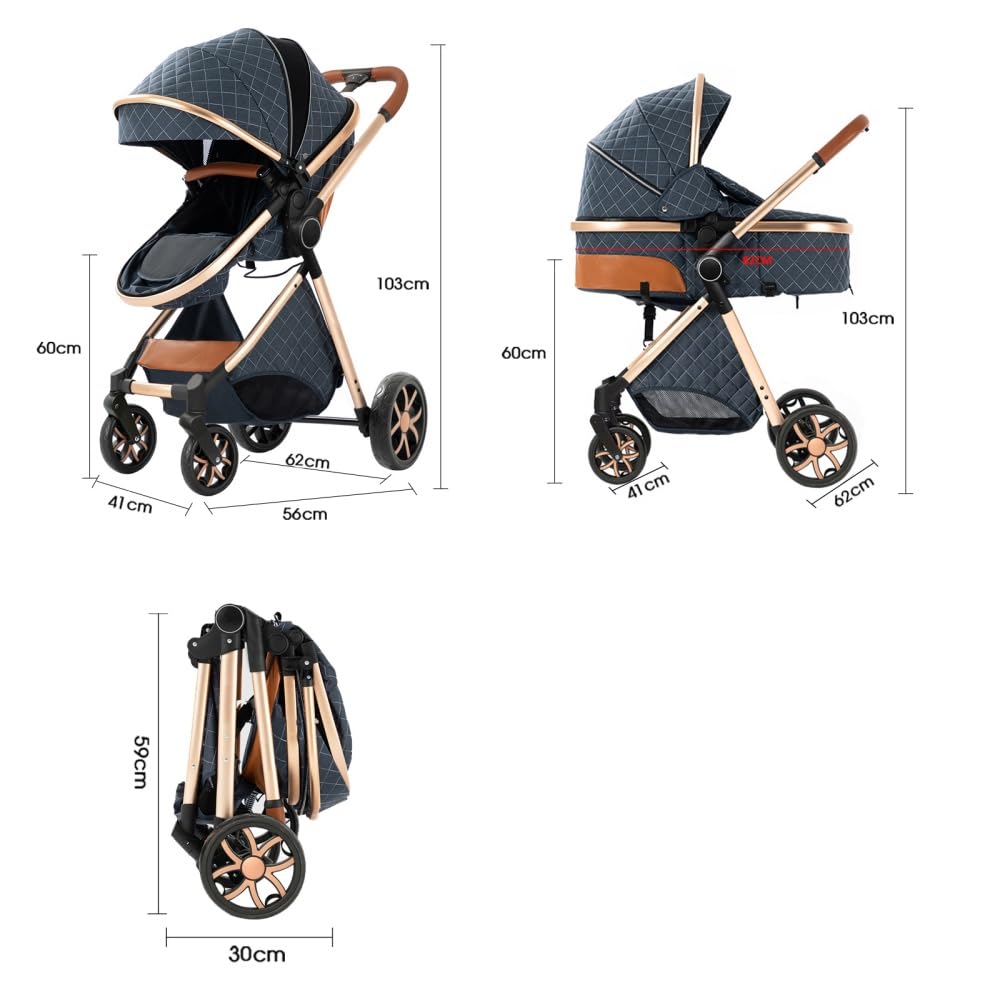 2 in 1 Baby Stroller,Infant Stroller Convertible,High Landscape Baby Carriage,Foldable Pushchair with Adjustable Canopy(Black)