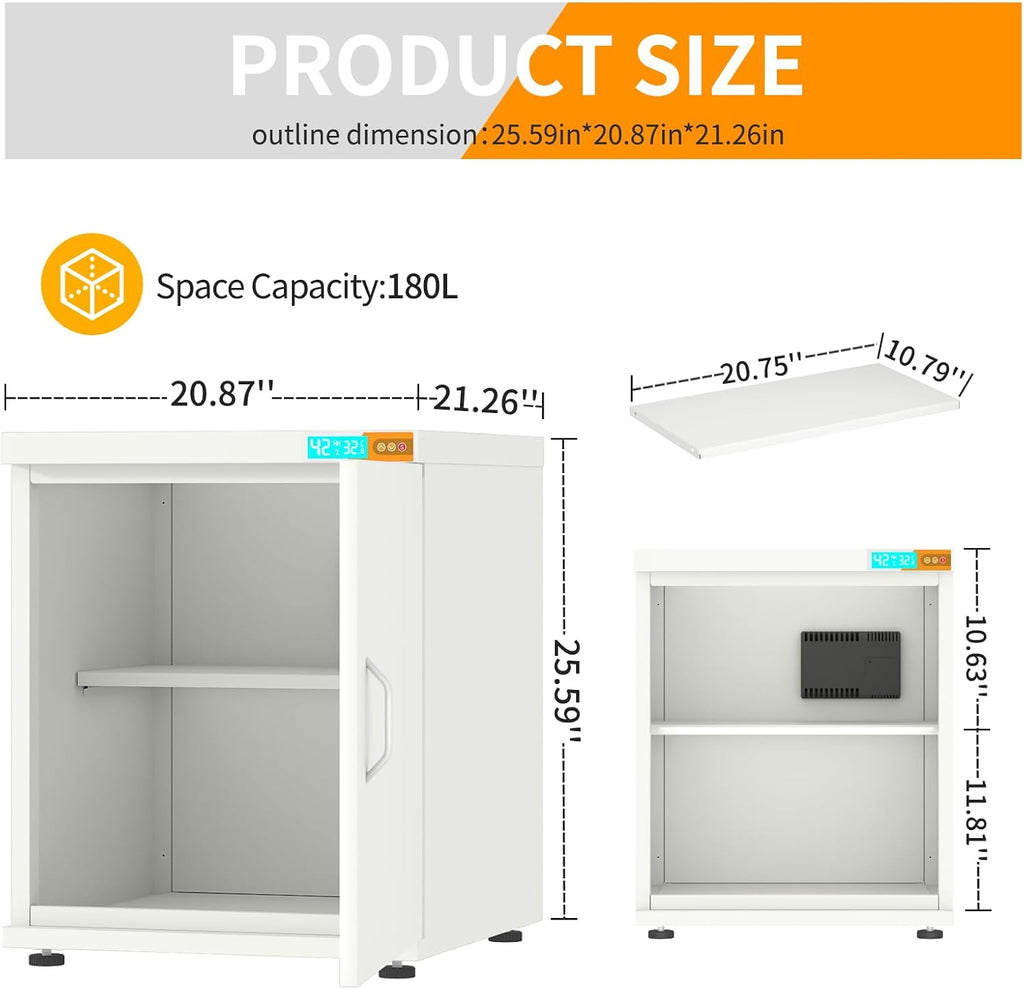 180L 3D Printer Filament Storage Cabinet with Dehumidifier,3D Printer Stand with Filament Storage,Industrial Sealed 3D Printer Table Holds 40 Rolls -Compatible with Bambu Lab P2S/P1S(White-DM)