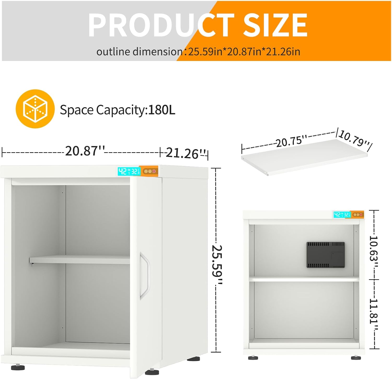 180L 3D Printer Filament Storage Cabinet with Dehumidifier,3D Printer Stand with Filament Storage,Industrial Sealed 3D Printer Table Holds 40 Rolls -Compatible with Bambu Lab P2S/P1S(White-DM)