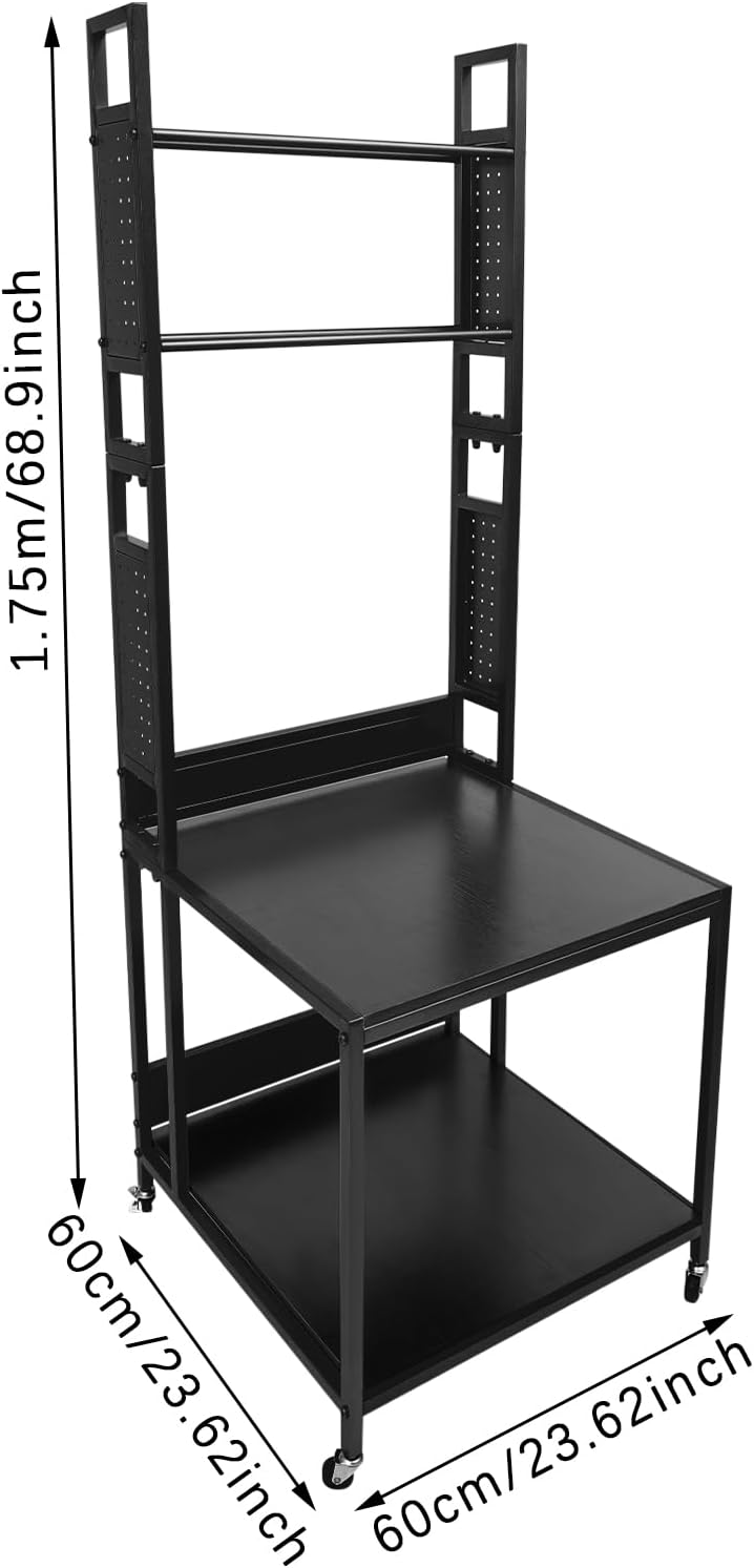 3D Printer Stand with Double Layer 3D Printer Filament Storage Rack, 110lbs Load Capacity Mobile Printer Table with Wheels for Office Storage and Organization, Black