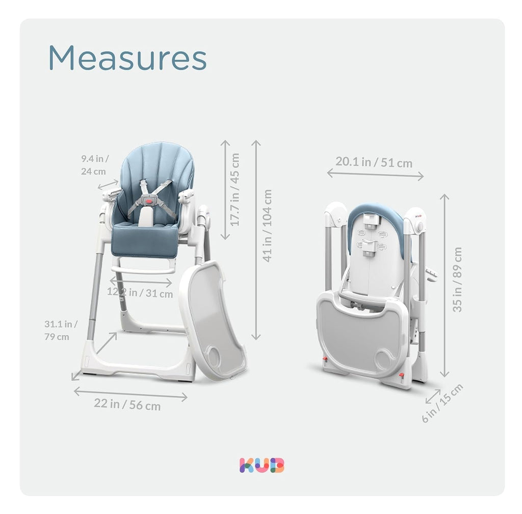 KÜB 3-in-1 Foldable Baby High Chair | Multifunctional Infant High Chairs for Babies and Toddlers | Removable Seat & Tray for Easy Clean | 7 Height & 4 Recline Adjustable | 2 Locking Wheels(Blue)