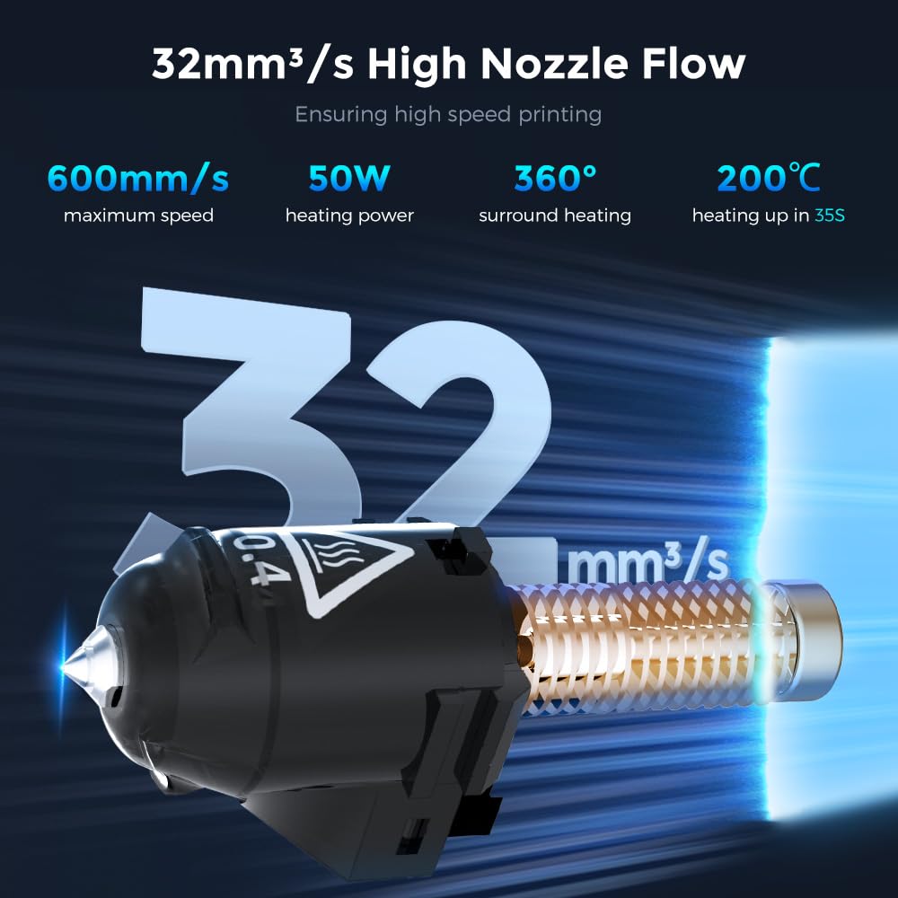 FLASHFORGE AD5M Series High Speed Nozzle Bundle, 32mm³/s High Flow, 35S Fast-Heat 200℃, 3S Quick-Release 0.25/0.4mm Copper Nozzle and 0.6/0.8mm Hardened Steel Nozzle Set, for All Your Printing Needs