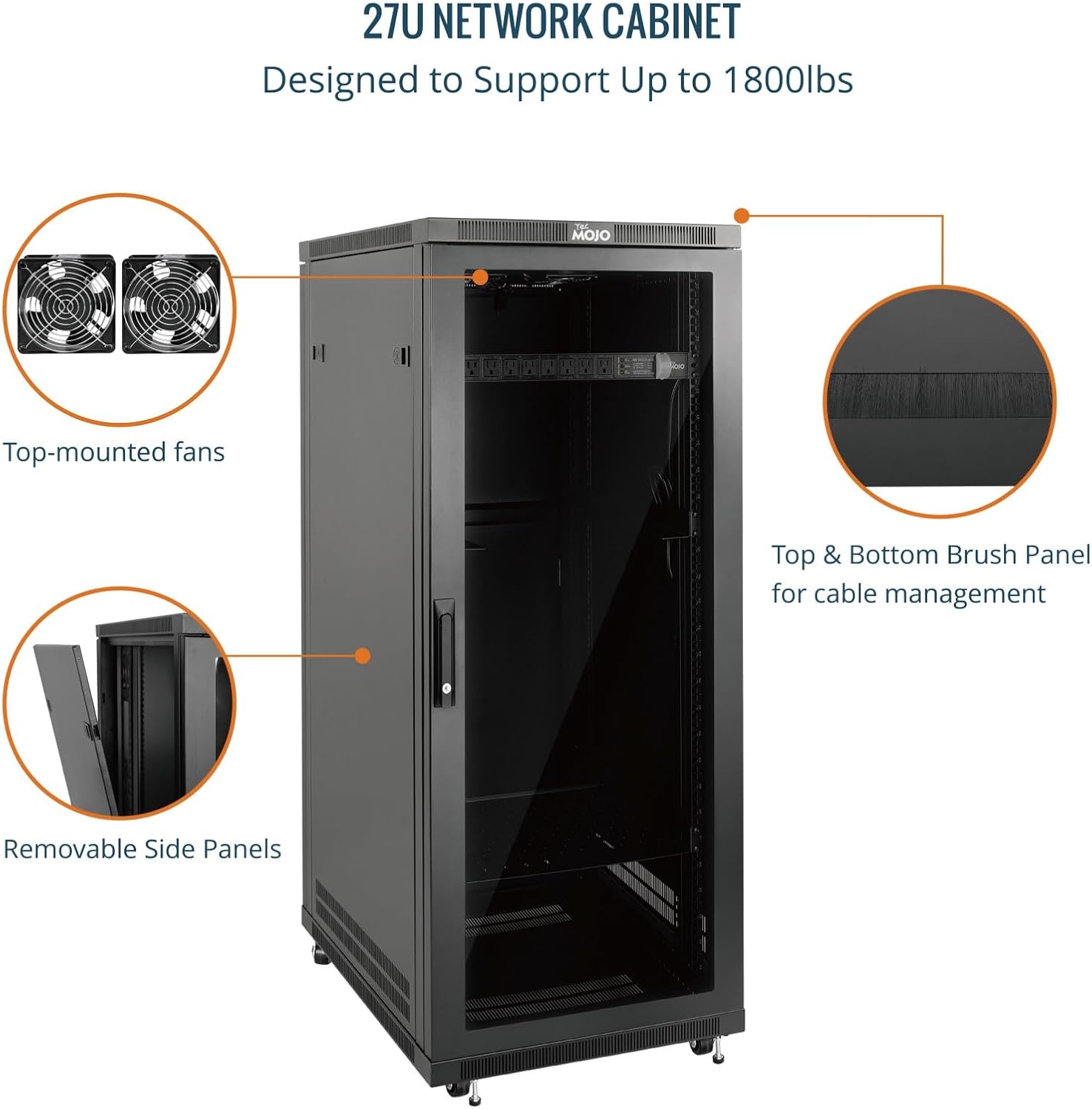 Tecmojo Network Rack Cabinet,27U Server Rack,23.6 Inch Depth,Hold Up to 1800Lbs,Lockable Cabinet with Casters and Complete Accessories,Clear Door,for Home,Office,Small Business (27U 23.6' w*23.6' d)