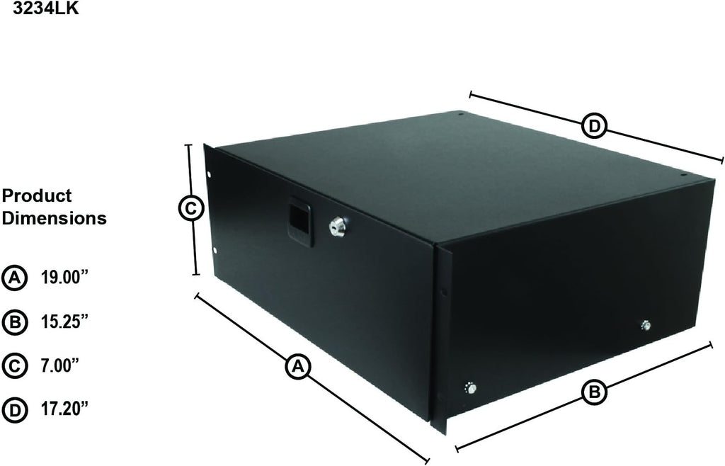 Penn Elcom 3234LK 4 Space (4U) Steel Rack Drawer with Slam Latch & Keyed Lock, 15.25 Inch Deep