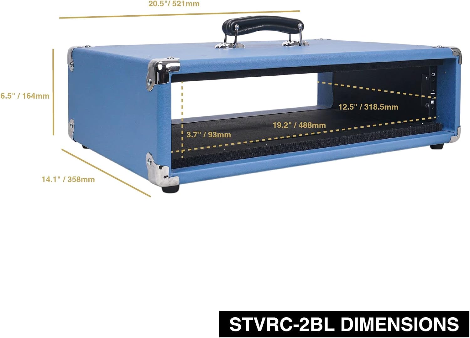 Sound Town Vintage 2U Amp Rack Case, 12.5' Depth with Rubber Feet, Dust Cover, Kickstand, Beau Blue (STVRC-2BL)