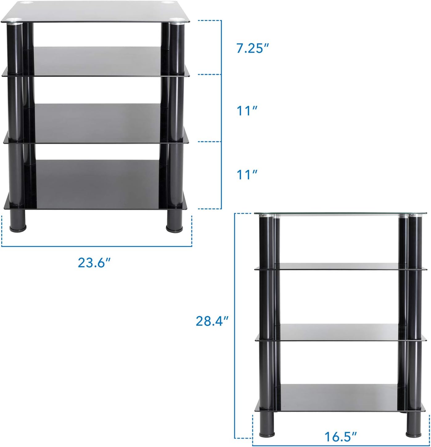 Mount-It! Tempered Glass AV Component Media Stand, Audio Tower and Media Center with 4 Shelves, 88 Lbs Capacity, Black Silk (MI-8670)