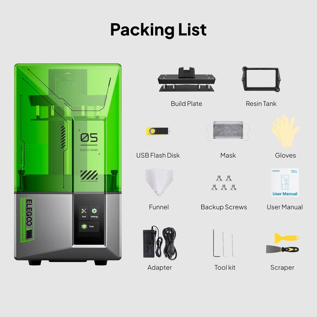 ELEGOO Mars 5 MSLA Resin 3D Printer, Smart Mechanical Sensor, Intelligent Automatic Leveling, COB Light Source, 6.6-inch Mono 4K LCD Screen, Large Printing Size 143.43 x 89.6 x 150 mm³