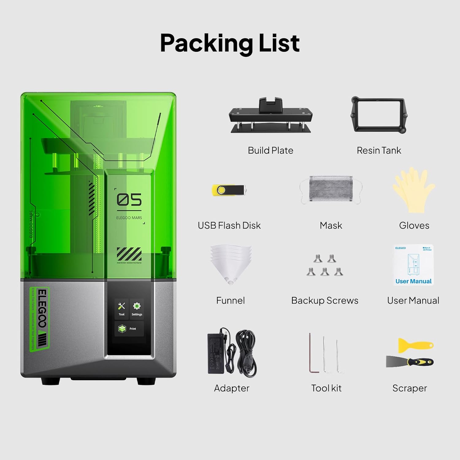 ELEGOO Mars 5 MSLA Resin 3D Printer, Smart Mechanical Sensor, Intelligent Automatic Leveling, COB Light Source, 6.6-inch Mono 4K LCD Screen, Large Printing Size 143.43 x 89.6 x 150 mm³