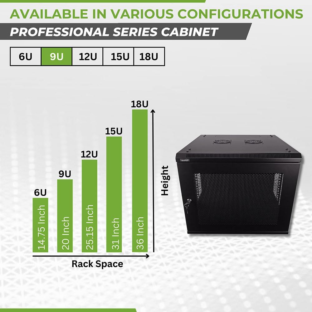Navepoint 9U Deluxe IT Wallmount Cabinet Enclosure 19-Inch Server Network Rack with Locking Perforated Door 24-Inches Deep Black