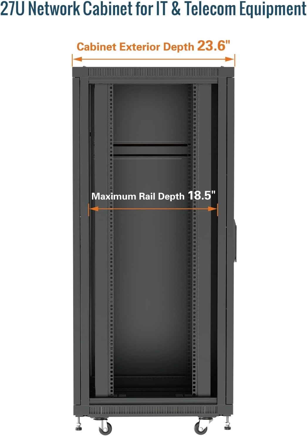 Tecmojo Network Rack Cabinet,27U Server Rack,23.6 Inch Depth,Hold Up to 1800Lbs,Lockable Cabinet with Casters and Complete Accessories,Clear Door,for Home,Office,Small Business (27U 23.6' w*23.6' d)