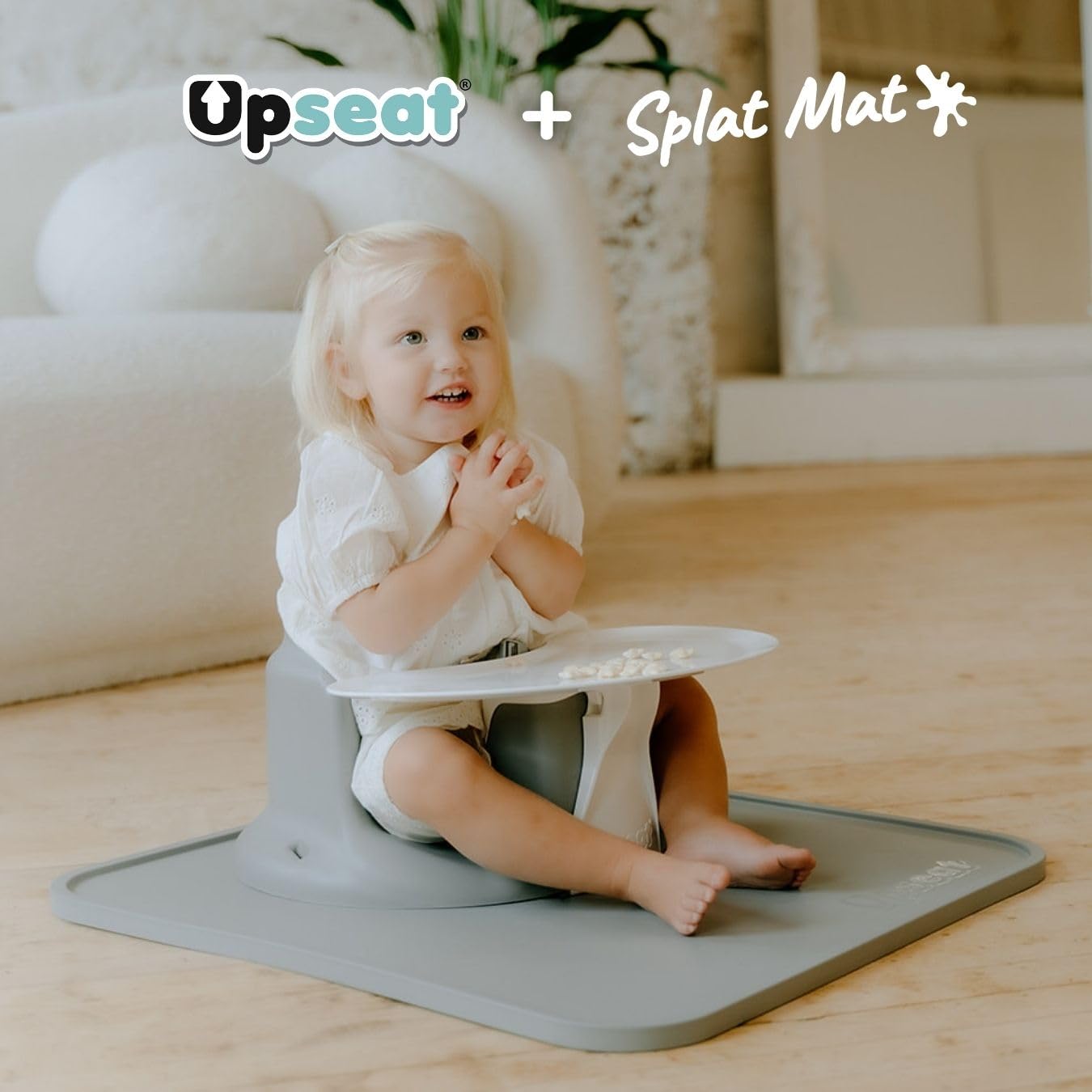 Upseat Ergonomic Baby Seat + Splat Mat, Waterproof, Soft, Spill & Mess Containment Bundle