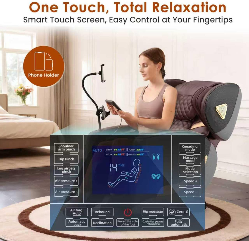 Luxury 3D Zero Gravity Full-Body Shiatsu Massage Chair with 10-Node Rollers,20 Airbags,Waist & Leg Heating, Bluetooth Audio, and Extendable Footrest - Home Relaxation Recliner (Brown)