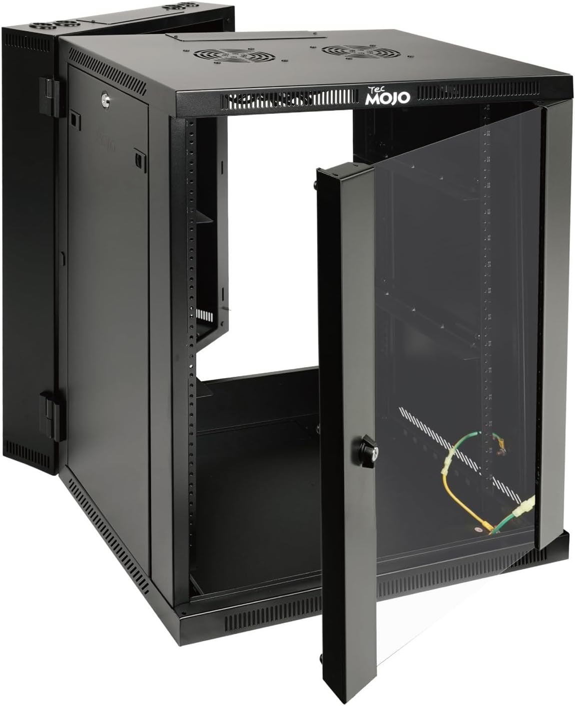 Tecmojo Fully Welded Server Cabinet, 15U Wall Mount Rack, 21.7inch Depth Network Rack, Glass Door, Swing Out, Load Bearing 242lbs (110 kg), Network Cabinet for 19in Computer/AV/Data/IT Equipment