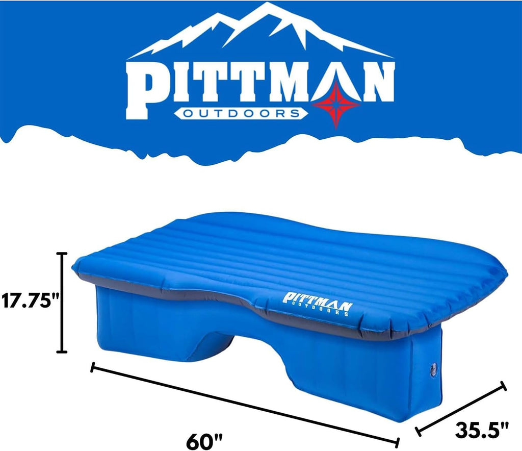 Pittman Outdoors Backseat Bed Air Mattress – 60' Rear Seat Air Mattress for Trucks, Vans & Large SUV – Includes Pump, Pillow & Storage Bag – Inflatable Back Seat Air Mattress – Blue