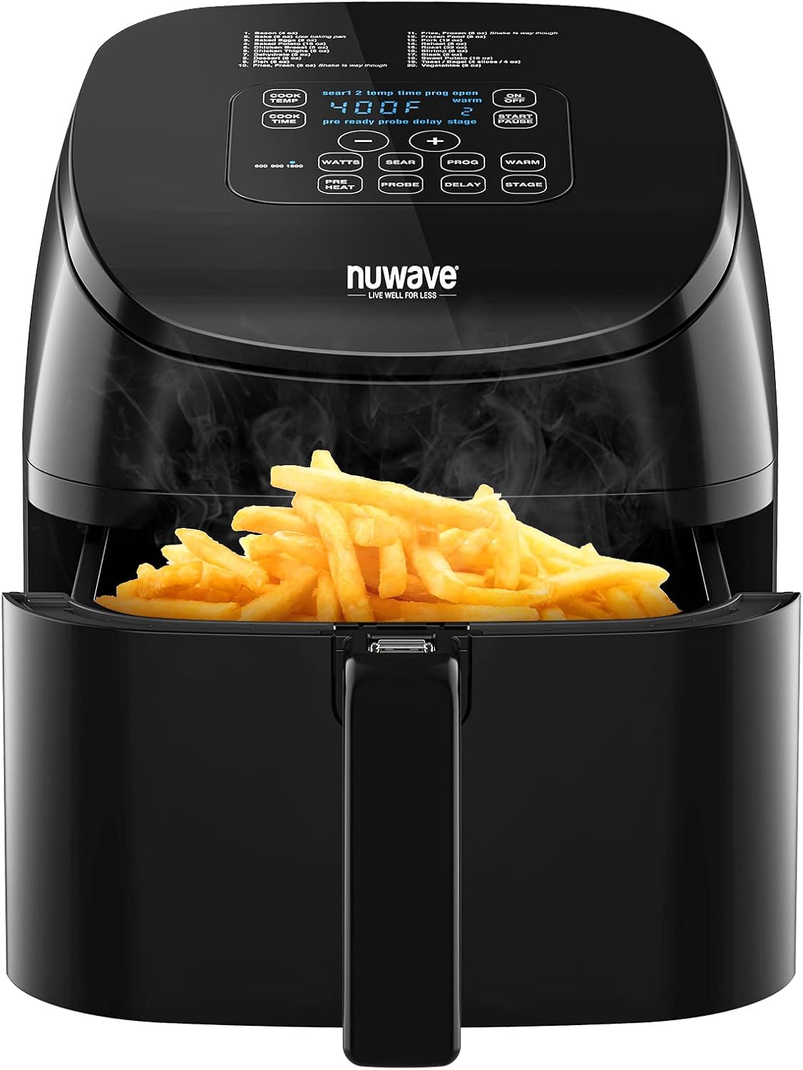Nuwave Brio 4.5-Qt Air Fryer, 1 Touch Digital Controls, 100°-400°F Temp Controls in 5° Increments, Linear Thermal (Linear T) Technology, 3 Wattage Settings 600, 900 & 1500W, Built-In Safety Features