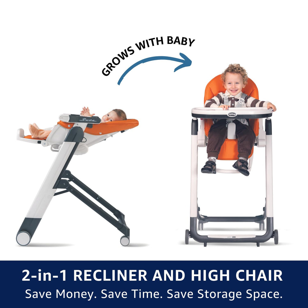 Peg Perego Siesta, Grow with Baby Folding High Chair & Recliner, Height Adjustable, Quick Clean & Easy Push Wheels for Babies & Toddlers, Made in Italy, Tahiti (Ocean Turquiose)
