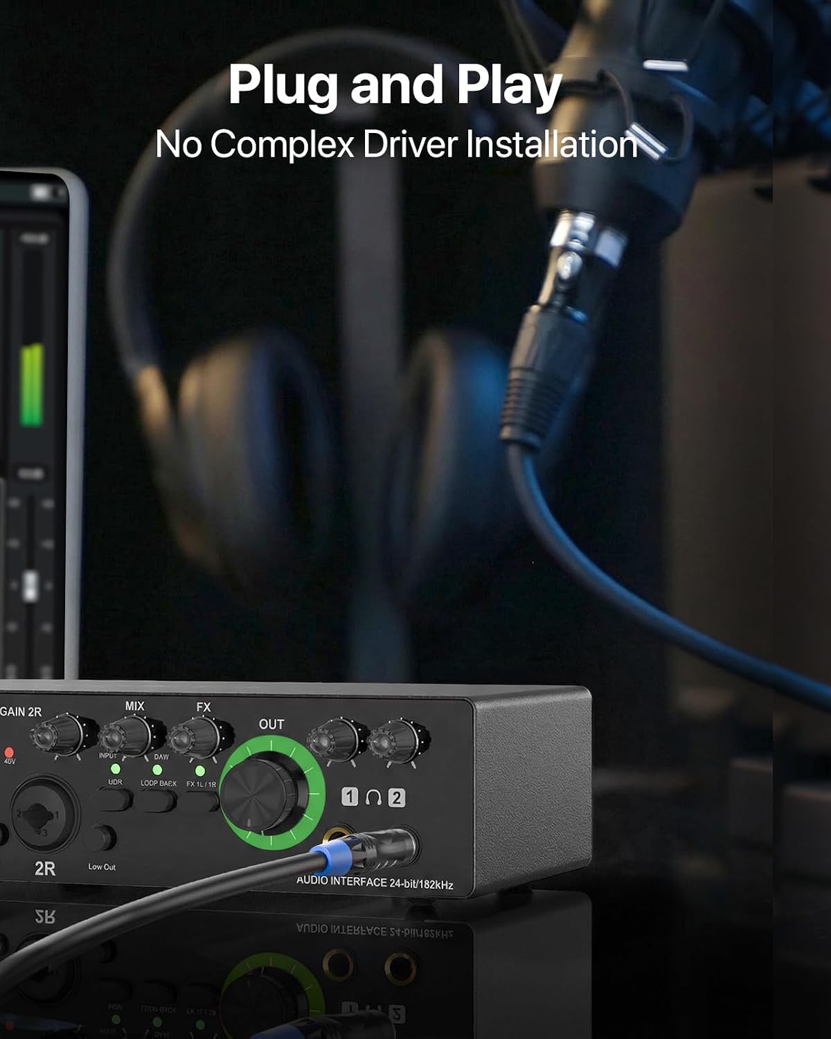 4x4 USB-C Audio Interface for PC & Mac - 24-bit/192kHz Studio Recording, 4 Combo Inputs (XLR/TRS), 4 TRS Outputs, 48V Phantom Power, FX Effects for Podcast/Streaming (Matte Black)