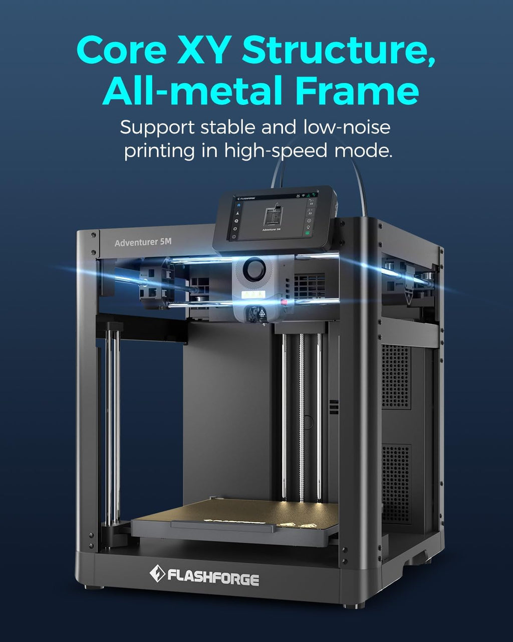 FLASHFORGE Adventurer 5M 3D Printer High Speed Max 600mm/s with Auto Leveling, 3-Second Nozzle Change, 220×220×220mm Printing, 280°C Direct Drive for Kids/Beginners/Home