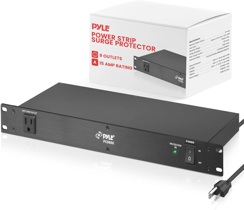 Pyle 10 Outlet 2000W Power Sequencer Rack Mount Pro Audio Supply Controller with PDU Power Strip Surge Protector