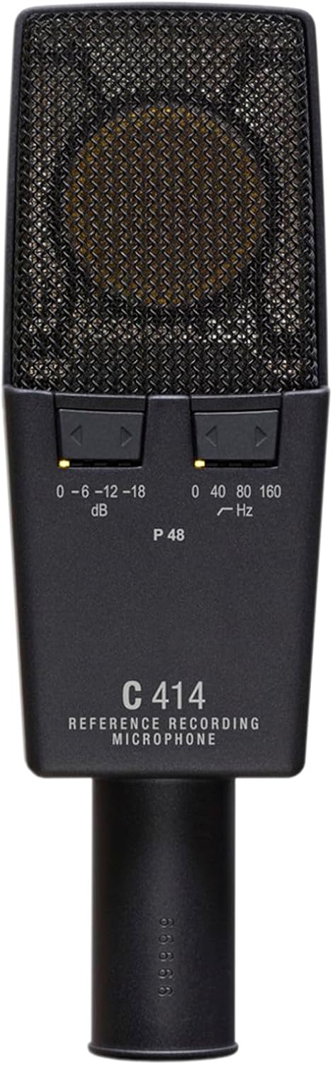 AKG Pro Audio C414 XLS Studio Grade Professional Large Diaphragm Vocal and Instrument Condenser Microphone with Rugged Aluminum Carrying Case. XLR Connector. Gray with Gold