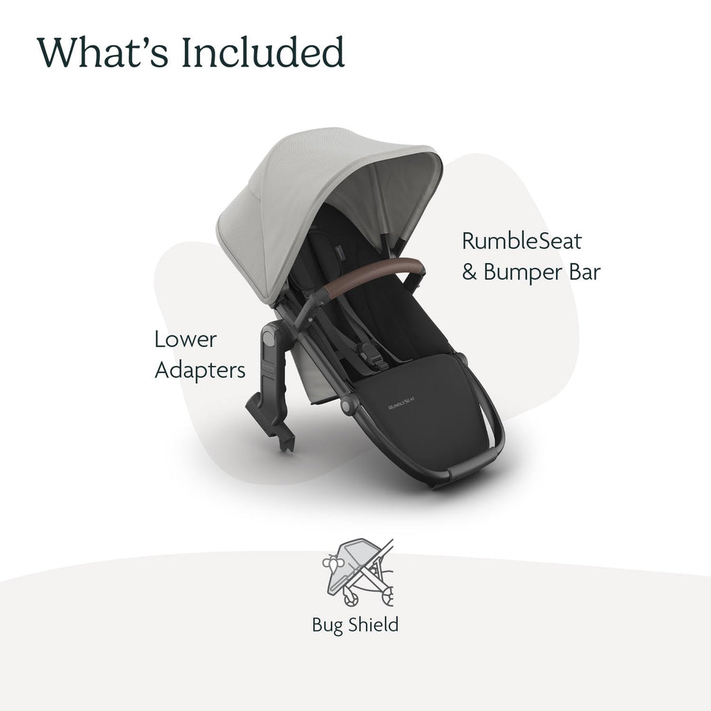 UPPAbaby RumbleSeat V3 Second Lower Seat - Compatible with Vista V2 and Vista V3 - All-Weather Seat + Magnetic Buckle – Adapters Included - Savannah (Pearl Gray Jacquard/Carbon Frame/Chestnut Leather)