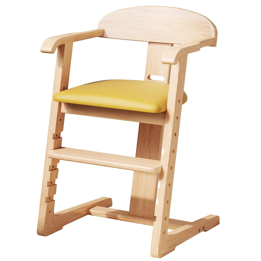 DOMGMUWUJEE Solid Wood Toddler Dining Chair - Adjustable Height Easy to Clean Toddler high Chair - Kids high Chair from 3 Years to 200 Lb, Grow with Child (Natural Yellow)