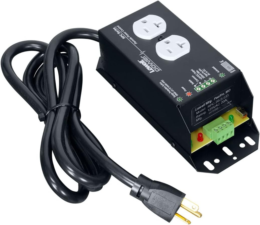 Lowell Manufacturing RPC-20-SCD 20A Low Voltage Remote Power Control with Surge Protection, 6' Cord, 1 Duplex Outlet