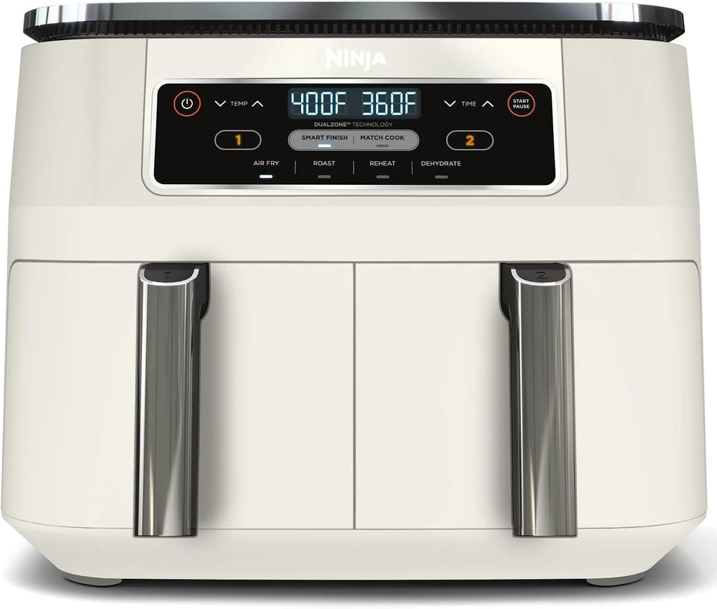 Ninja Foodi 4-in-1 8-qt. 2-Basket Air Fryer with DualZone Technology, 4 Functions, Smart Finish, Roast, Air Fry, Reheats, & Dehydrates, White, DZ100WH (Renewed)