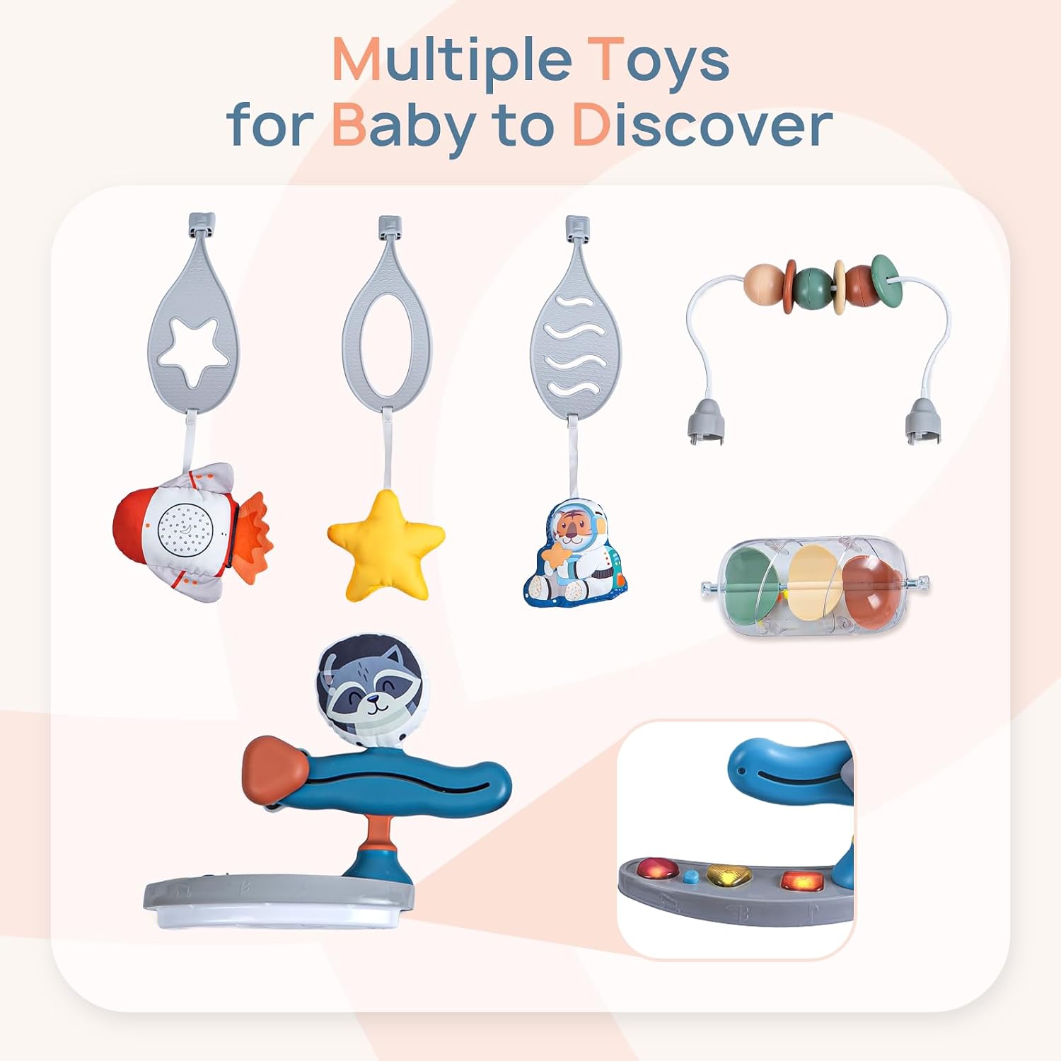Baby Activity Center, Baby Jumper Activity Center with Music, Interactive Toys, 360° Rotating Seat, 3 Adjustable Heights, Infant Activity Jumper for 6+ Months (Space Tiger)