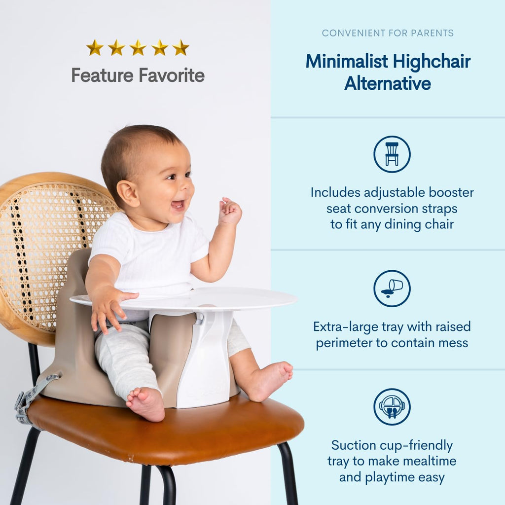 Upseat – The Original Ergonomic Baby Floor & Booster Seat with Tray, Developed with Physical Therapists for Upright Posture & Healthy Hip Development, 4–24 Months, Extra-Large Tray (Taupe)