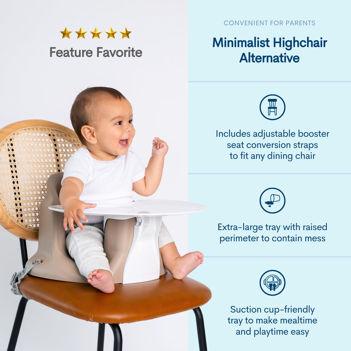 Upseat – The Original Ergonomic Baby Floor & Booster Seat with Tray, Developed with Physical Therapists for Upright Posture & Healthy Hip Development, 4–24 Months, Extra-Large Tray (Taupe)