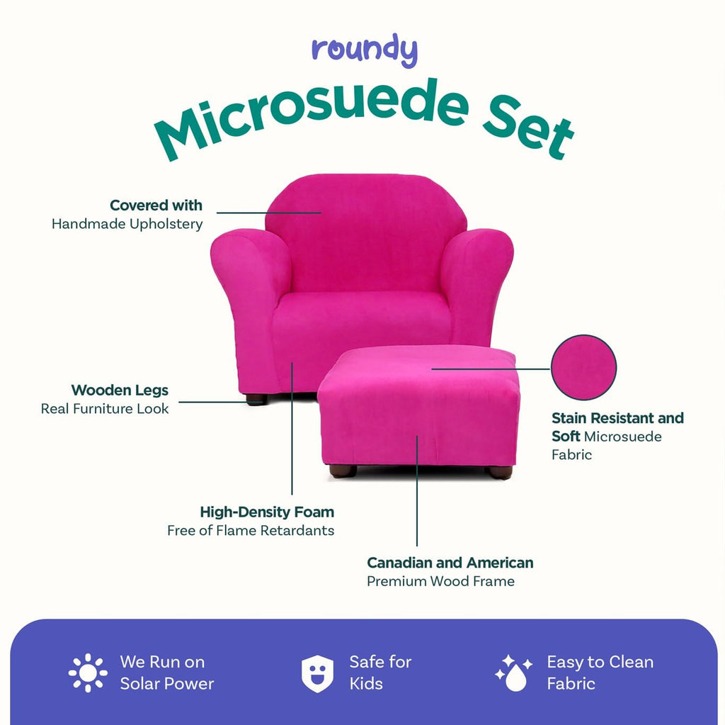 Roundy Kids Chair with Ottoman, Microsuede Upholstered, Ergonomic & Comfortable Design, Sturdy Wooden Frame, Ideal for Boys & Girls Ages 2-5, Easy to Clean, Perfect for Bedrooms, Playrooms & Daycares