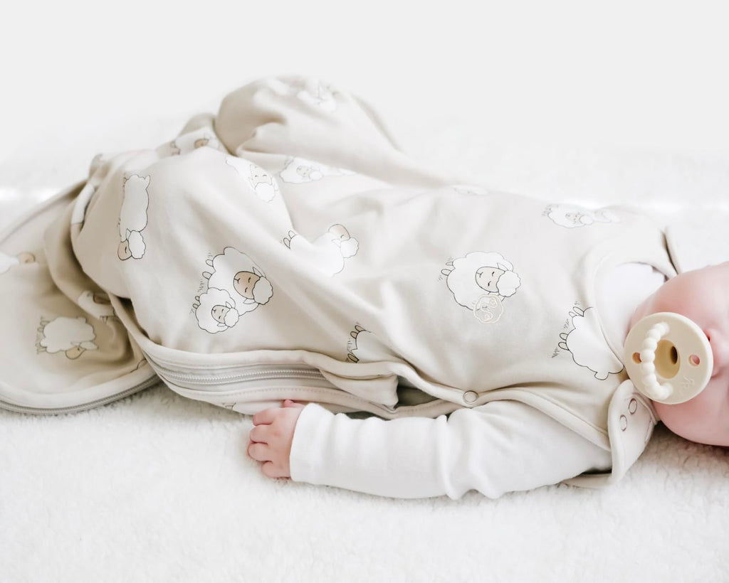 Woolino Merino Wool & Organic Cotton Baby Sleep Sack 2-24 Months – Ultimate 4-Season Baby Sleeping Bag, Universal Size Wearable Blanket, 2-Way Zipper & Adjustable Fit, Year-Round Use - Sheep