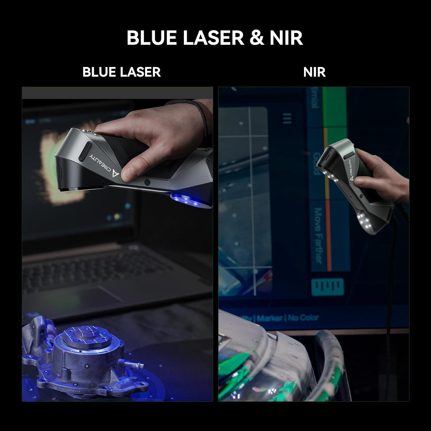 Creality 3D Scanner CR-Scan Raptor for 3D Printing, 60fps Multiple-line Blue & NIR Consumer Handheld Scanner 0.02mm Accuracy, Anti-Shake Tracking, 24-Bit Fast Full-Color Scanning for Windows macOS