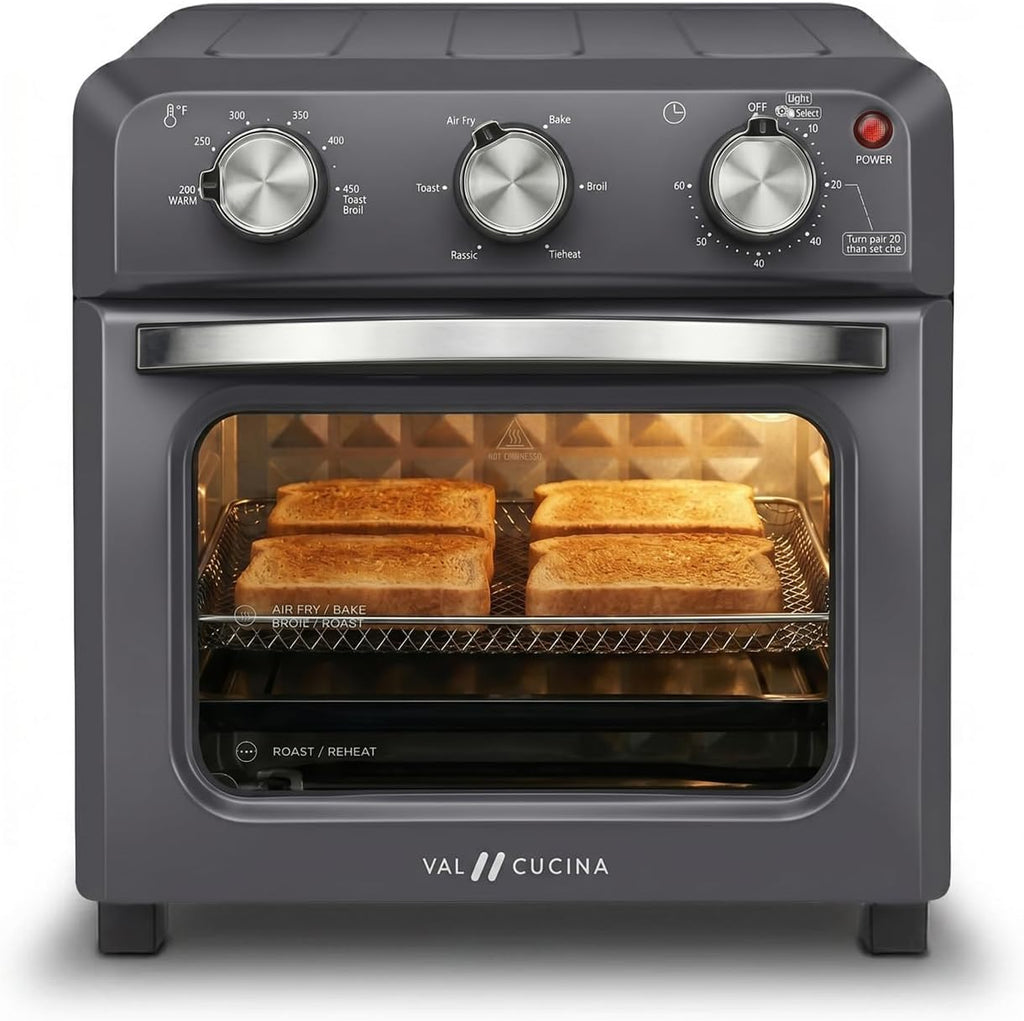VAL CUCINA 6-in-1 Air Fryer Toaster Oven Combo, Compact 12.7 QT Small Countertop Convection Oven, Fits 9' Pizza & 4 Toast, Hexagon Hybrid Heating, Enamel Baking Pan