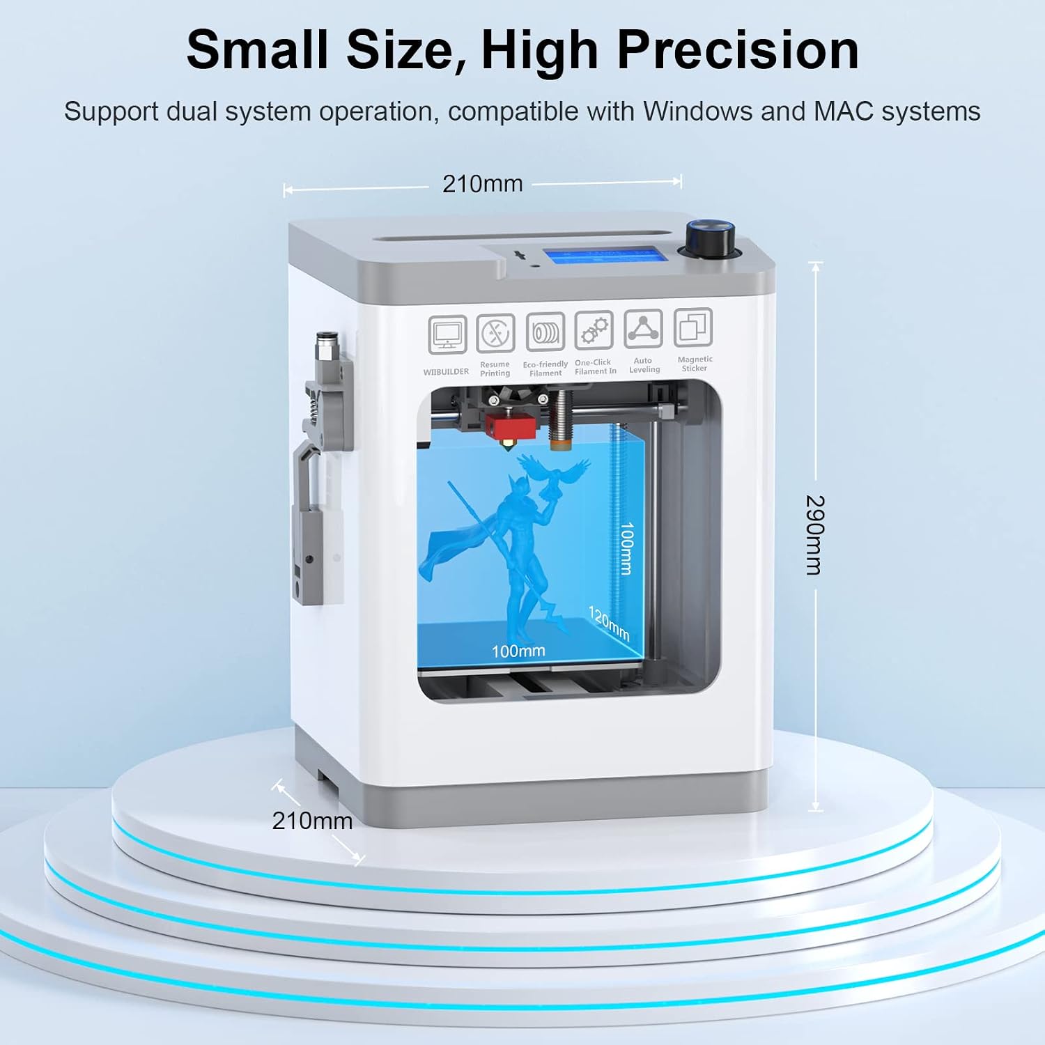 Entina Mini 3D Printers Tina2 Basic, Fully Assembled and Auto Leveling 3D Printer for Beginners and Kids, Easy Setup, Safe Design, High Precision Printing FDM Mini 3D Printer for Home & School